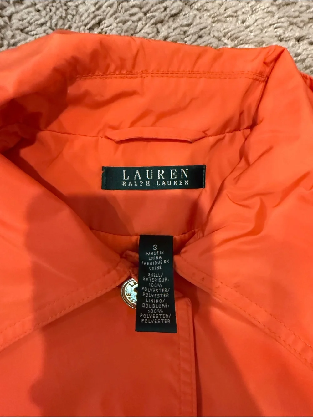Lauren Ralph Lauren Women’s Small Orange Lightweight Button Front Raincoat